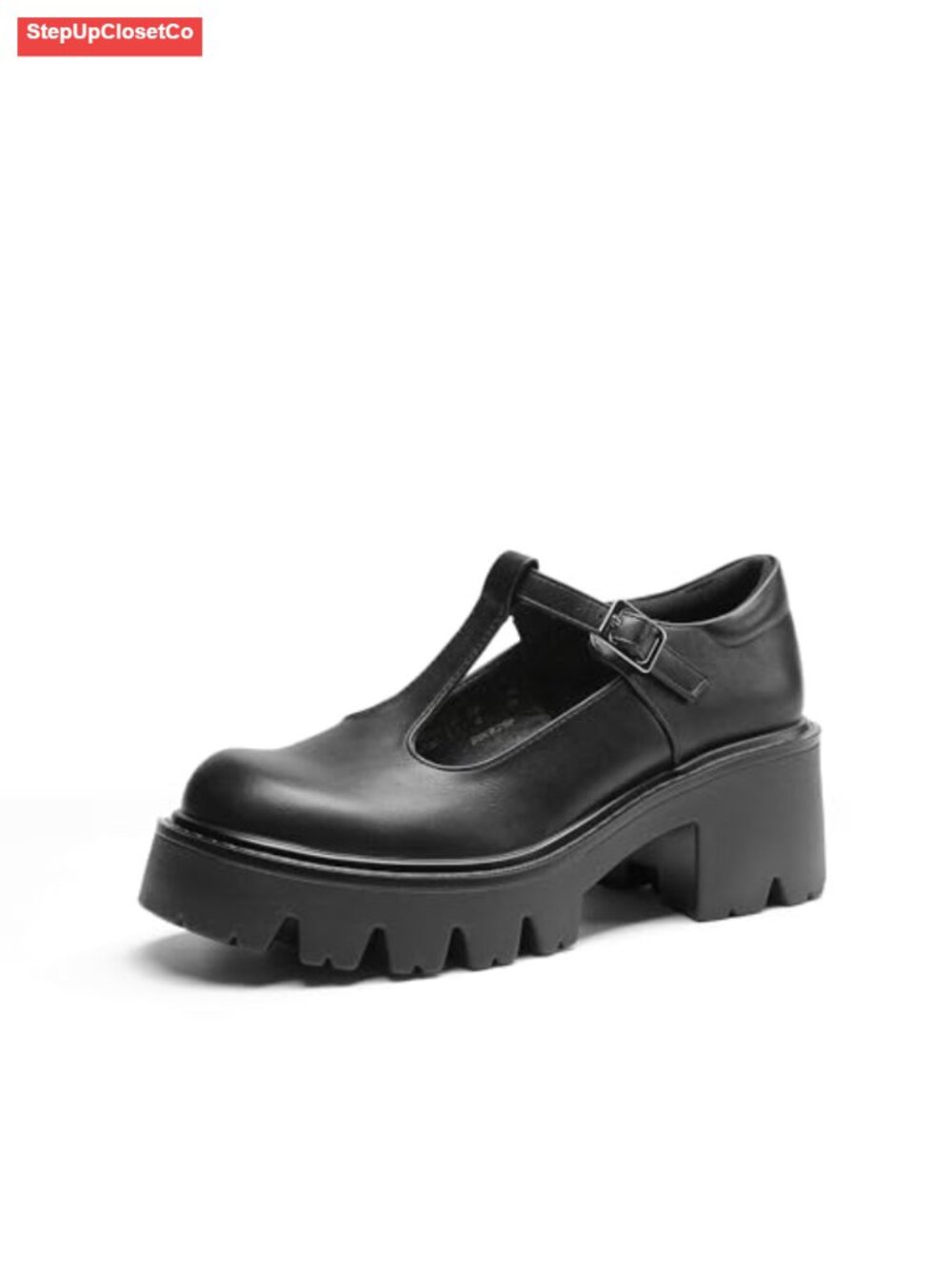 T-Strap Mary Jane Pumps Chunky Low Platform Block Heel Lug Sole Dress Shoes